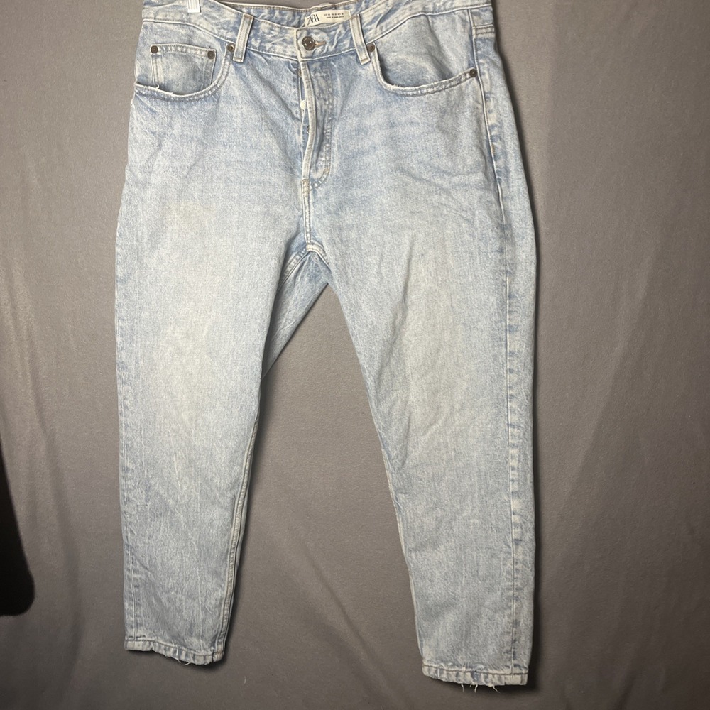 Zara Jeans Womens Size 36 Blue‎ High Rise Straight Crop Button Fly 100% Cotton